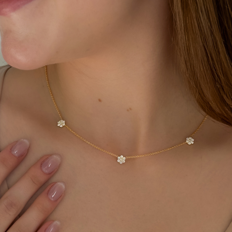 Rose Gold Station Cluster Necklace (1 1/2ctw)