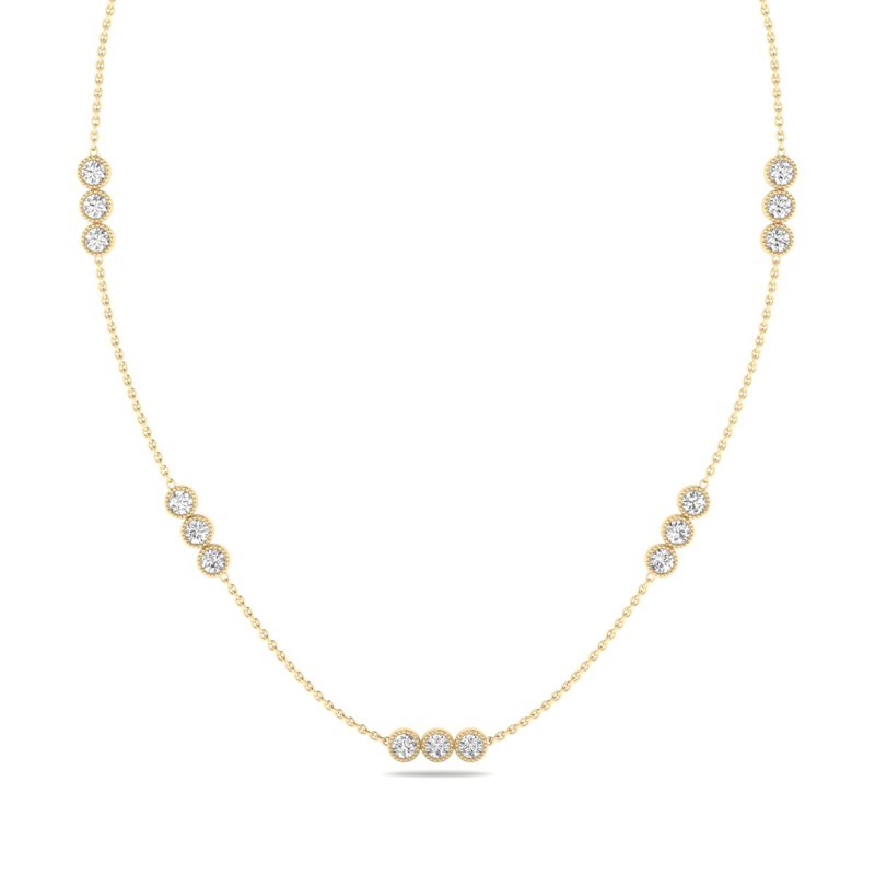 Yellow Gold Luxury Station Round Necklace (1 1/2ctw)