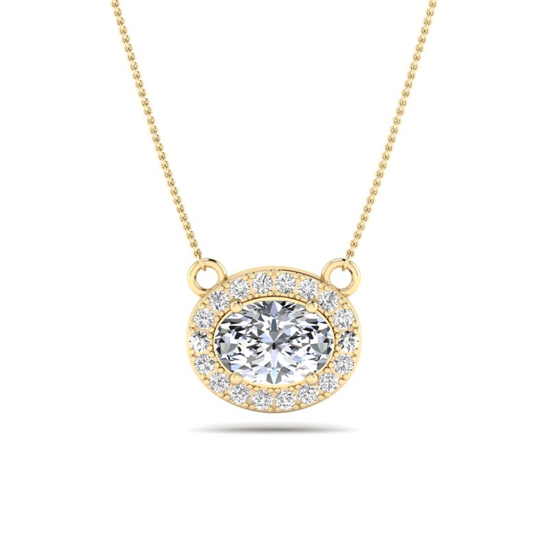 Yellow Gold East West Oval Halo Necklace