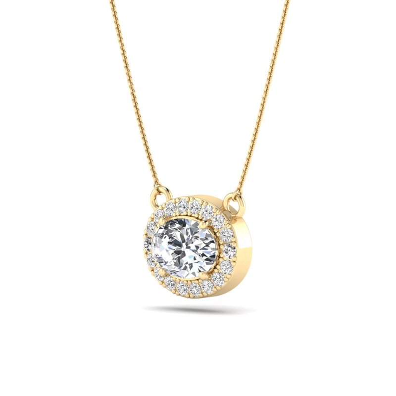 Yellow Gold East West Oval Halo Necklace