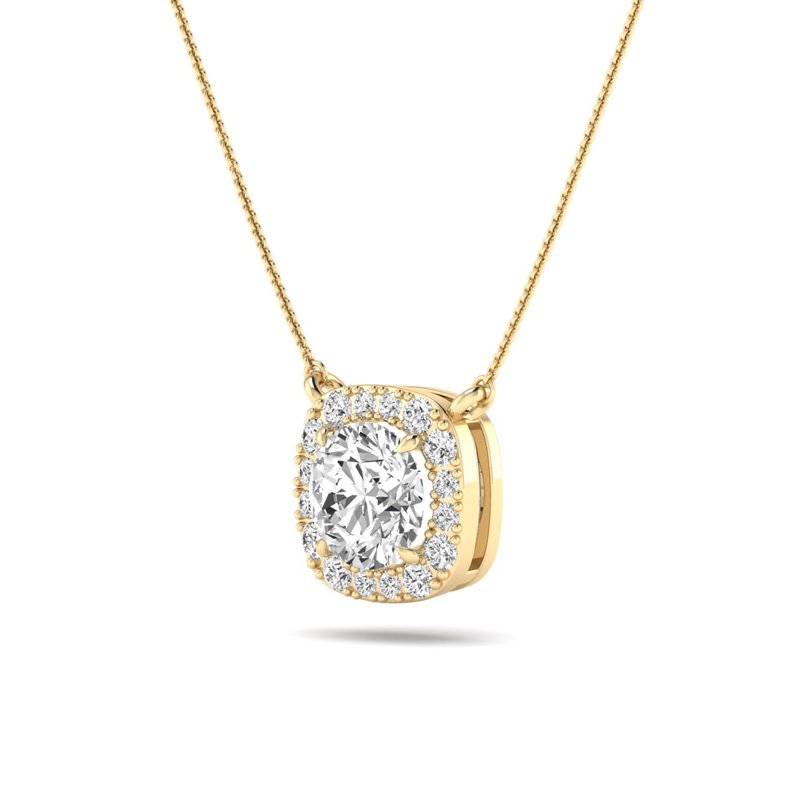 Yellow Gold Cushion Halo Round Necklace (1 1/3ctw)