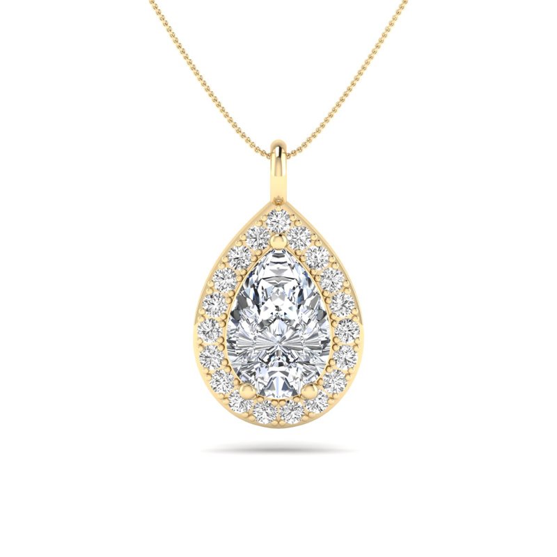 Yellow Gold Pear Halo Pendant (1 1/4ctw)