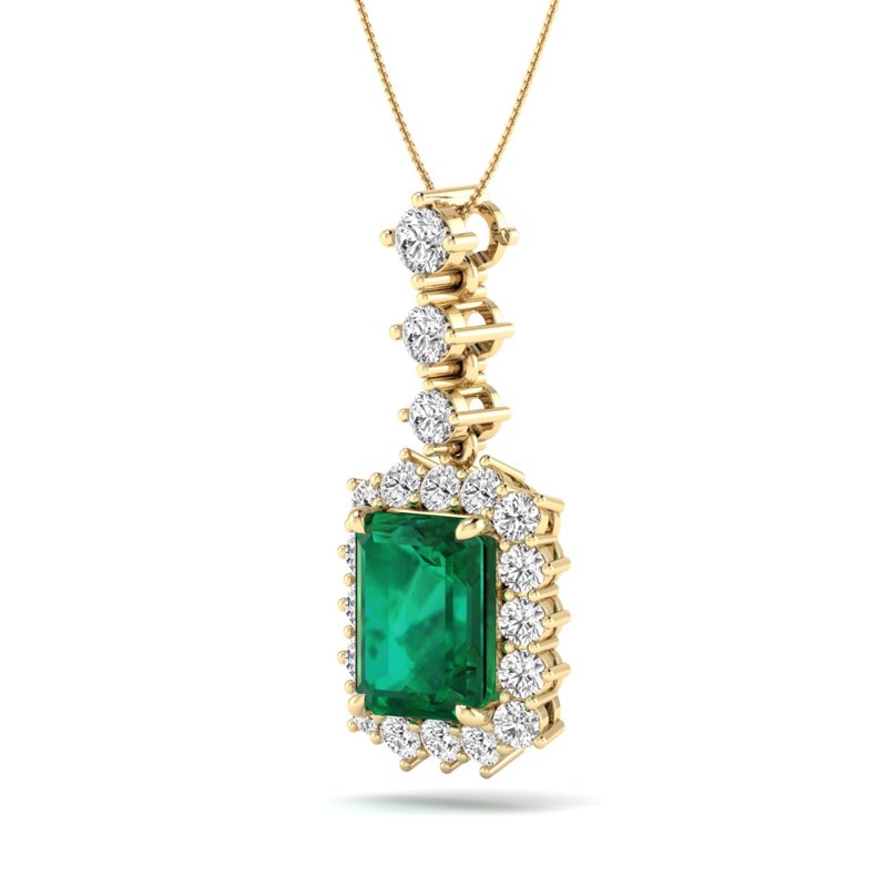 Rose Gold Emerald Halo Drop Necklace