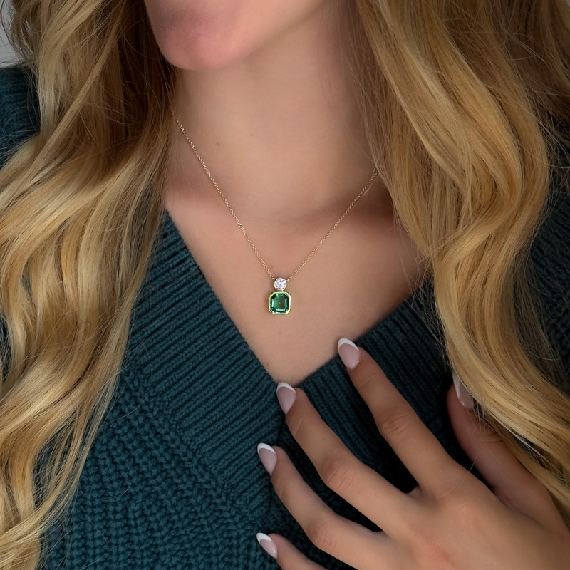 Rose Gold Reyna Asscher Emerald Pendant