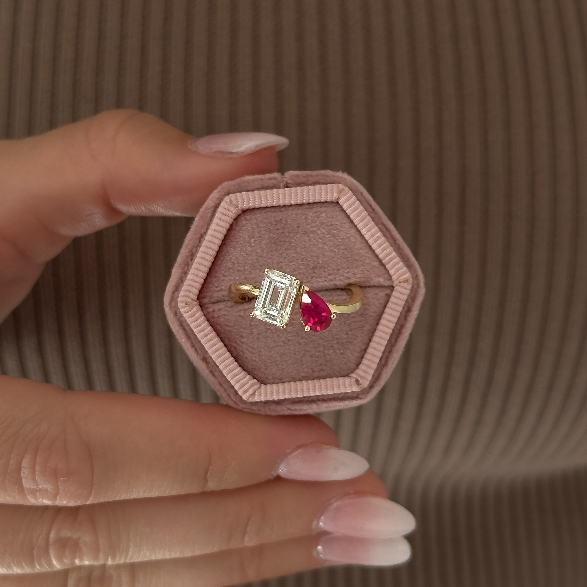 Rose Gold Toi Et Moi Emerald & 1-1/2ct Emerald