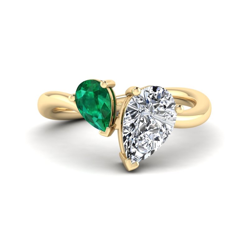 Yellow Gold Toi Et Moi Emerald & 1-1/2ct Pear