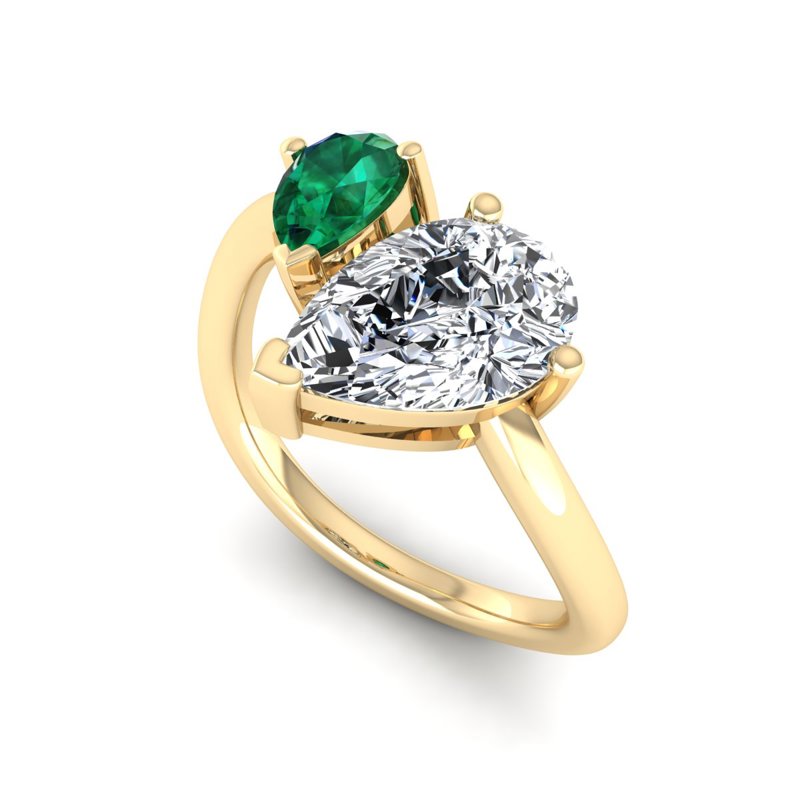 Yellow Gold Toi Et Moi Emerald & 1-1/2ct Pear