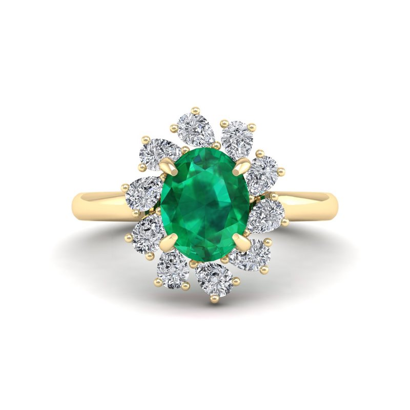 Yellow Gold Flair Emerald & Diamond Fashion Ring