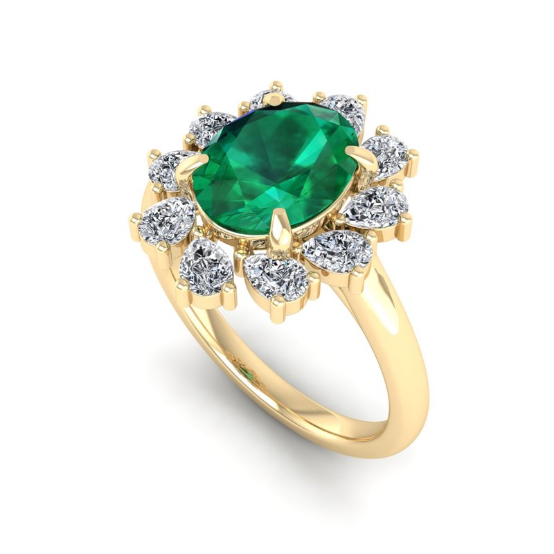 Yellow Gold Flair Emerald & Diamond Fashion Ring