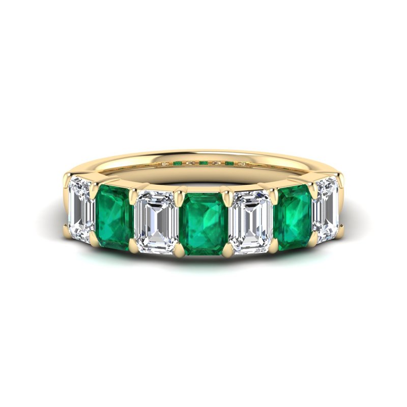 Yellow Gold Emerald & Diamond Band