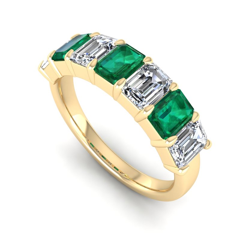Yellow Gold Emerald & Diamond Band