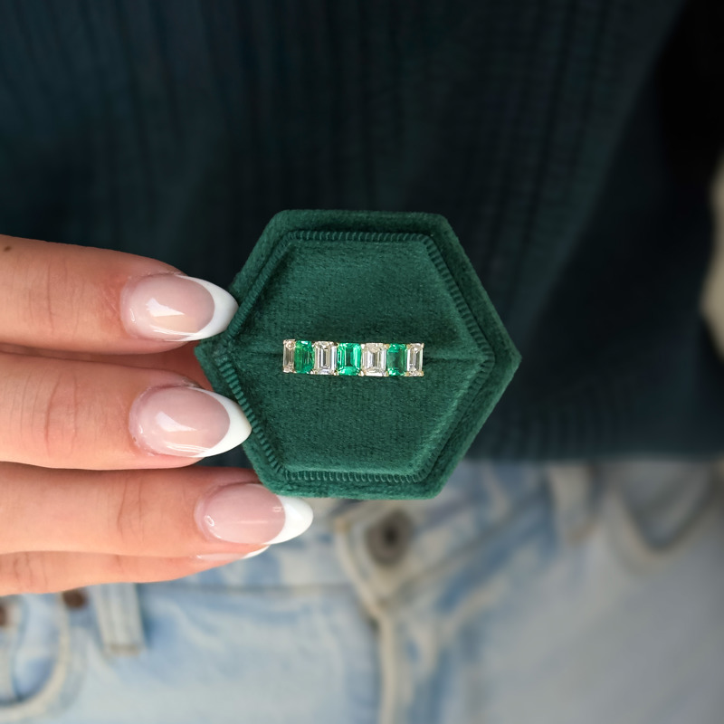 Rose Gold Emerald & Diamond Band