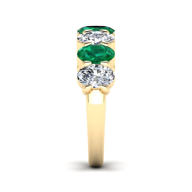 Yellow Gold Oval Emerald & Diamond Band