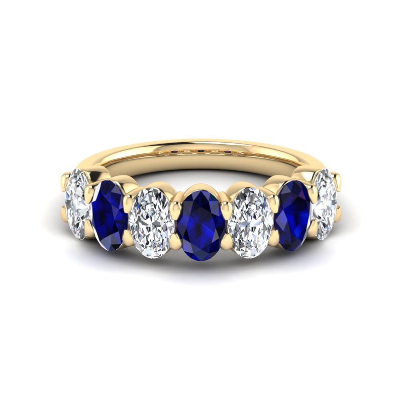 Yellow Gold Oval Sapphire & Diamond Band