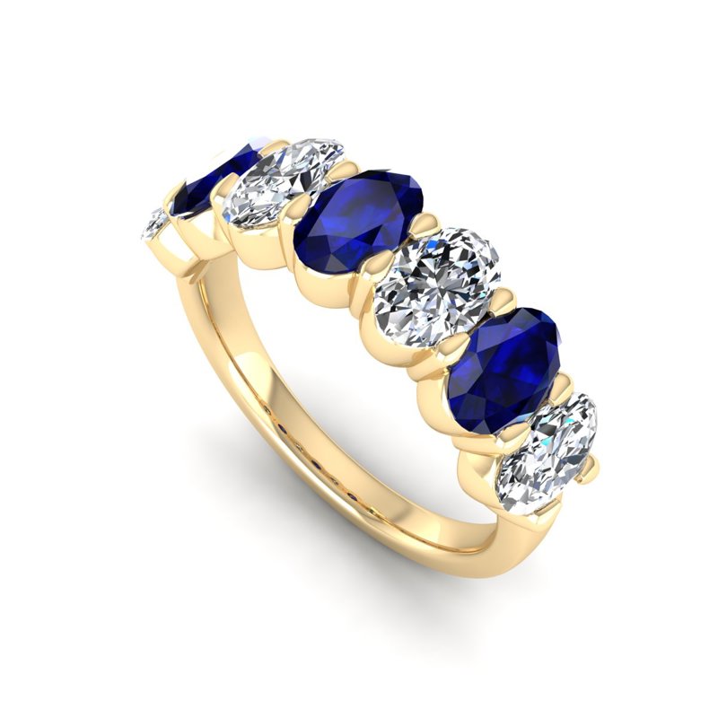 Yellow Gold Oval Sapphire & Diamond Band