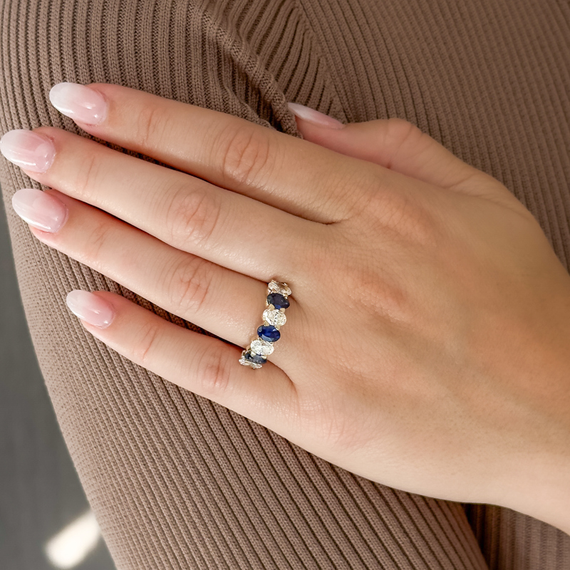 Rose Gold Oval Emerald & Diamond Band