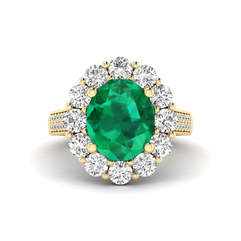 Yellow Gold Selena Emerald Halo Ring