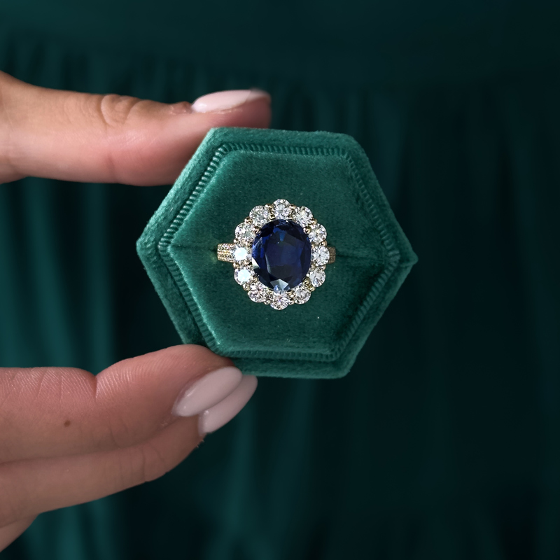 Yellow Gold Selena Emerald Halo Ring