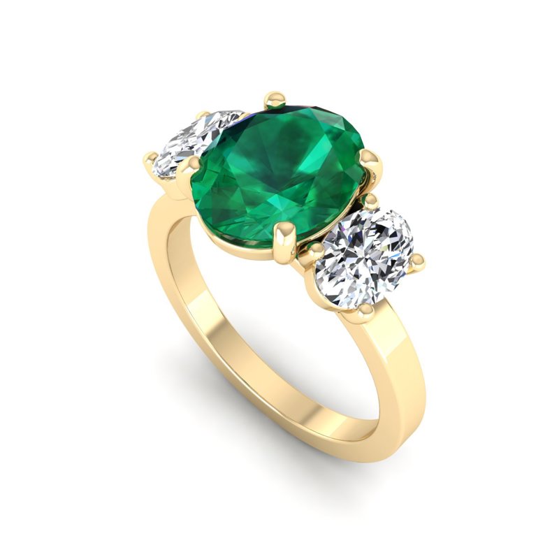 Yellow Gold Tres Oval Emerald & Diamond