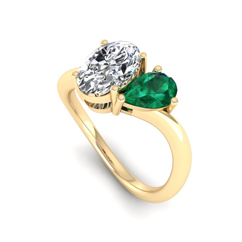 Yellow Gold Toi Et Moi Emerald & 1-1/2ct Oval