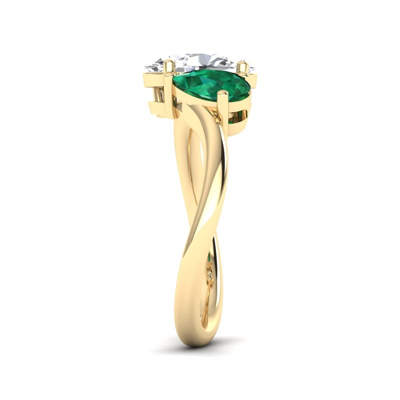 Yellow Gold Toi Et Moi Emerald & 1-1/2ct Oval