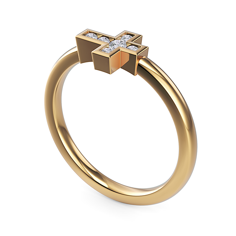 Yellow Gold Unity Cross Diamond Ring