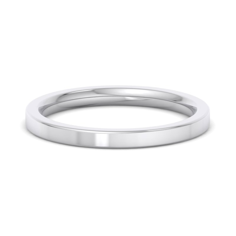 14k White Gold 2mm Heavy Flat Comfort Fit Band