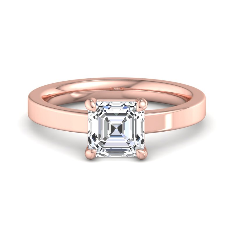 Rose Gold Modern 2.5mm Solitaire & 1ct Asscher Lab Grown Diamond Center