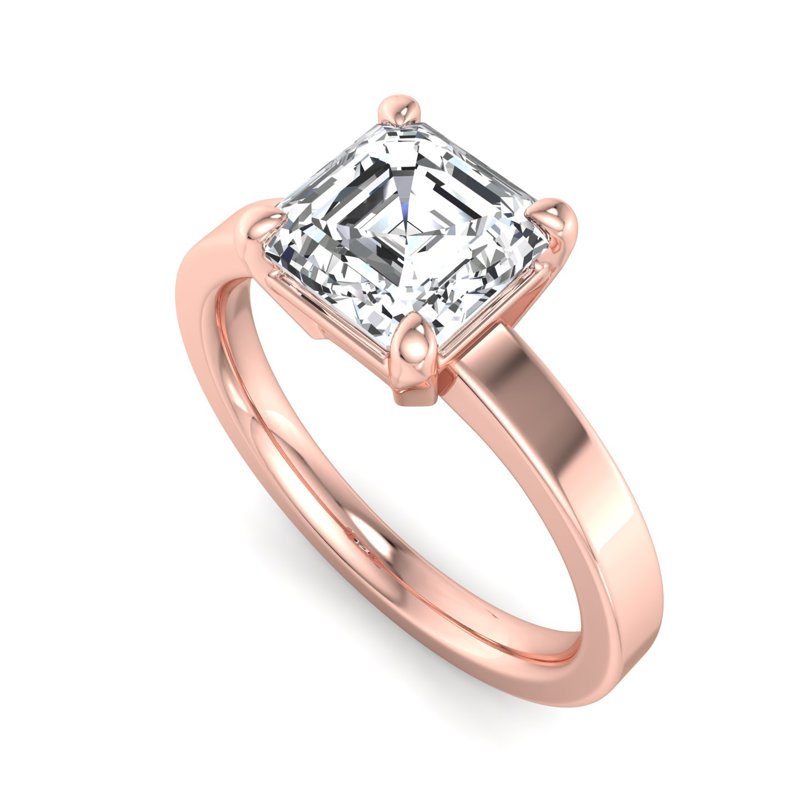 Rose Gold Modern 2.5mm Solitaire & 1ct Asscher Lab Grown Diamond Center