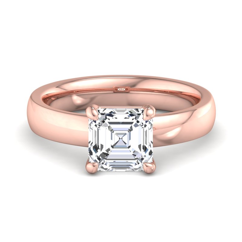 Rose Gold Modern Domed 3.5mm & 1ct Asscher Lab Grown Diamond Center