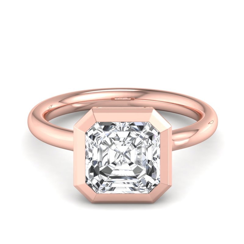 Rose Gold Nouveau Bezel Solitaire & 1ct Asscher Lab Grown Diamond Center