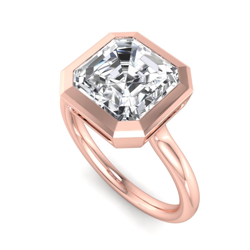 Rose Gold Nouveau Bezel Solitaire & 1ct Asscher Lab Grown Diamond Center