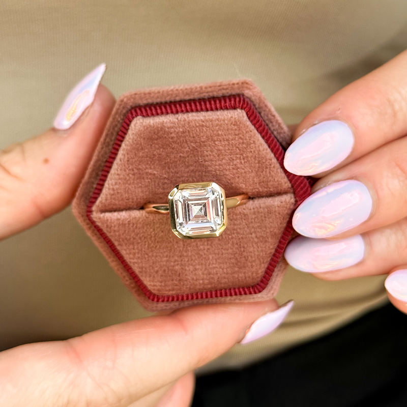 Rose Gold Nouveau Bezel Solitaire & 1ct Asscher Lab Grown Diamond Center