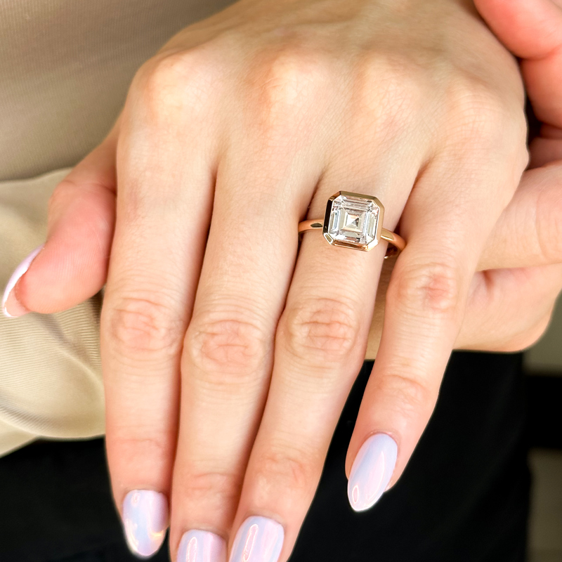 Rose Gold Nouveau Bezel Solitaire & 1ct Asscher Lab Grown Diamond Center