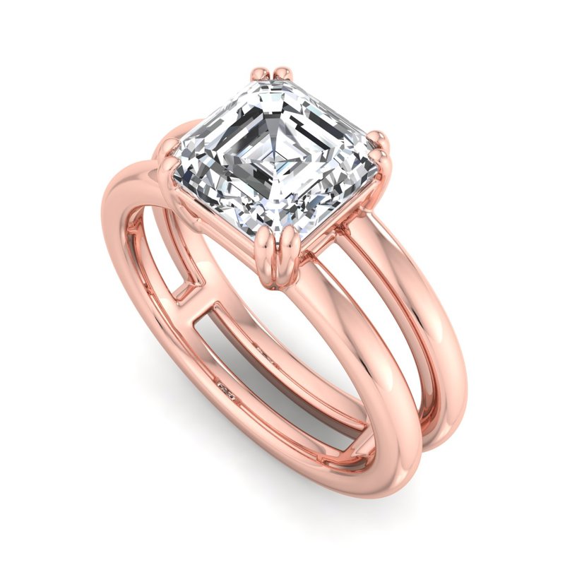 Rose Gold Modern Split Solitaire & 1ct Asscher Lab Grown Diamond Center