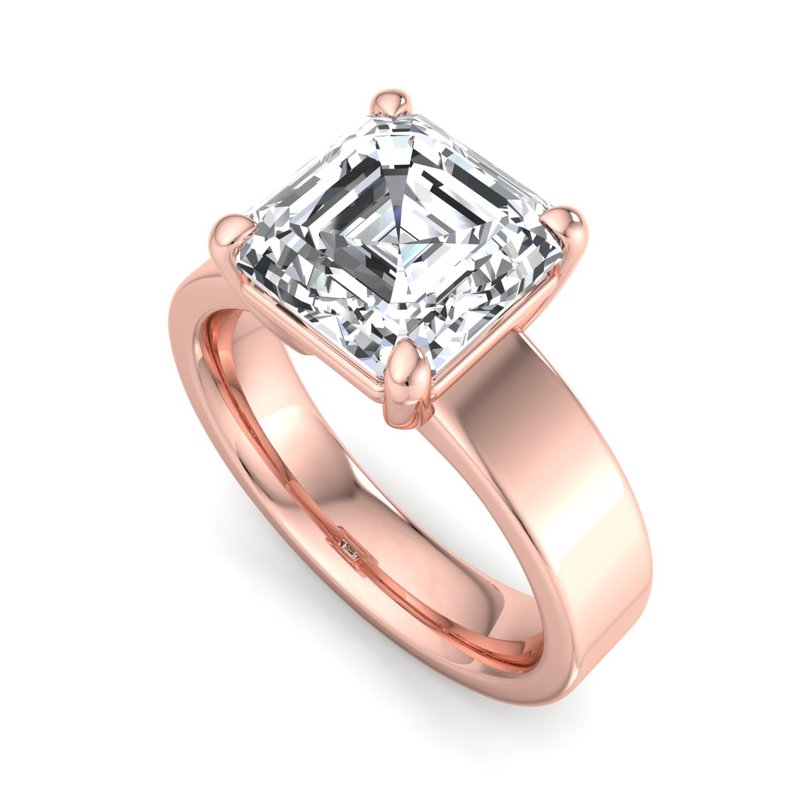 Rose Gold Modern 4.5mm Solitaire & 1ct Asscher Lab Grown Diamond Center