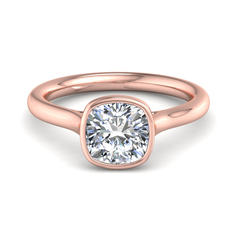 Rose Gold Classic Bezel Solitaire & 1ct Cushion Lab Grown Diamond Center