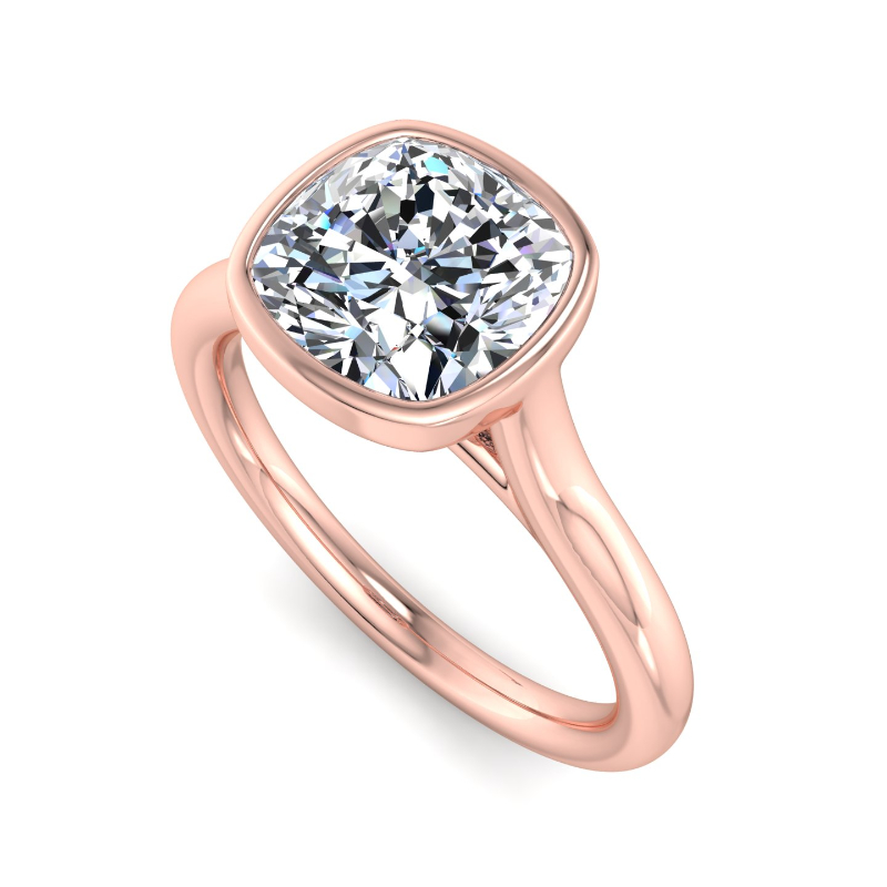 Rose Gold Classic Bezel Solitaire & 1ct Cushion Lab Grown Diamond Center