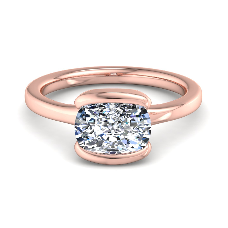 Rose Gold Bezel East West Solitaire & 1ct Elongated Cushion Lab Grown Diamond Center