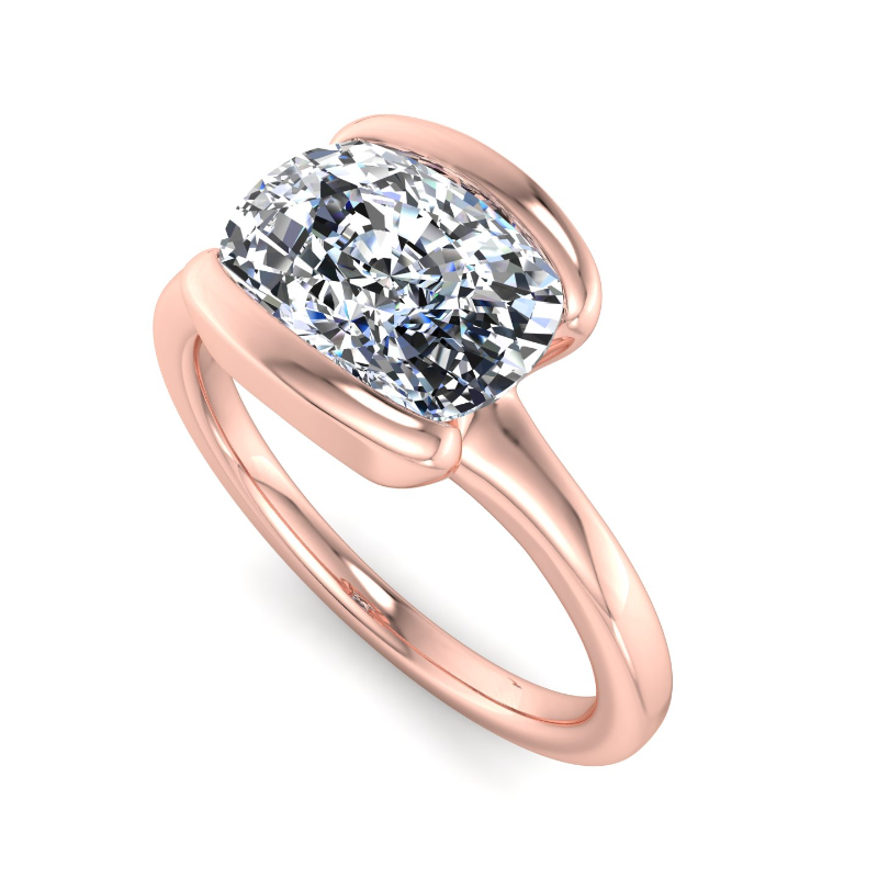 Rose Gold Bezel East West Solitaire & 1ct Elongated Cushion Lab Grown Diamond Center
