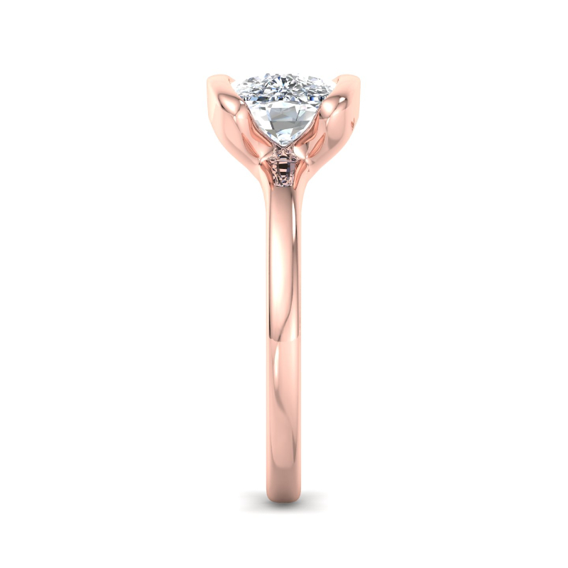 Rose Gold Bezel East West Solitaire & 1ct Elongated Cushion Lab Grown Diamond Center