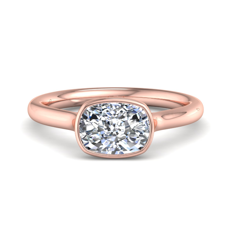 Rose Gold Modern East West Solitaire & 1ct Elongated Cushion Lab Grown Diamond Center
