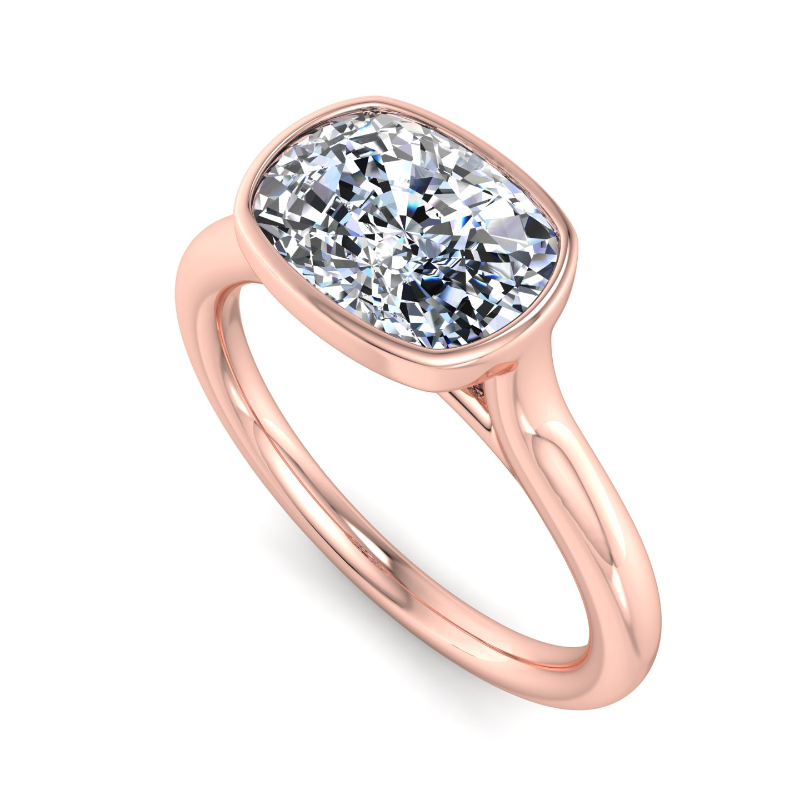 Rose Gold Modern East West Solitaire & 1ct Elongated Cushion Lab Grown Diamond Center