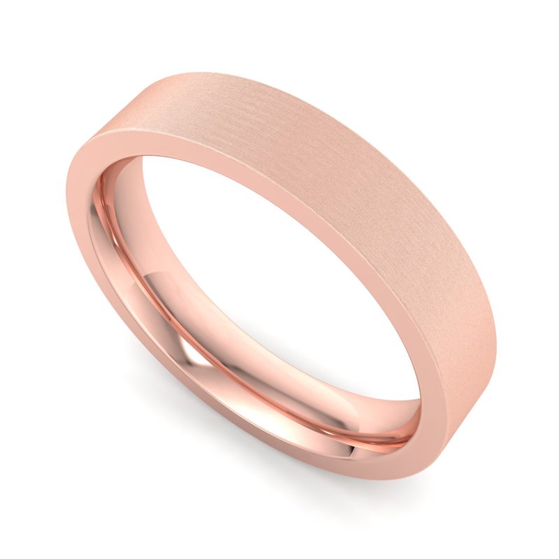 14k Rose Gold 4mm Satin Heavy Flat Comfort Fit Band