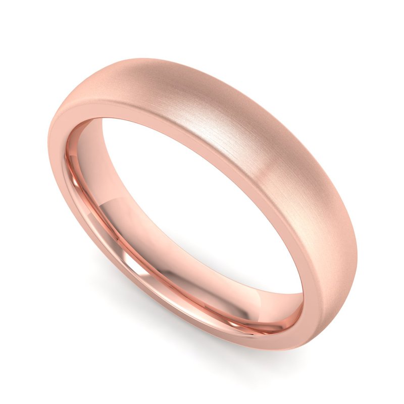 14k Rose Gold 4mm Satin Heavy Low Dome Comfort Fit Band