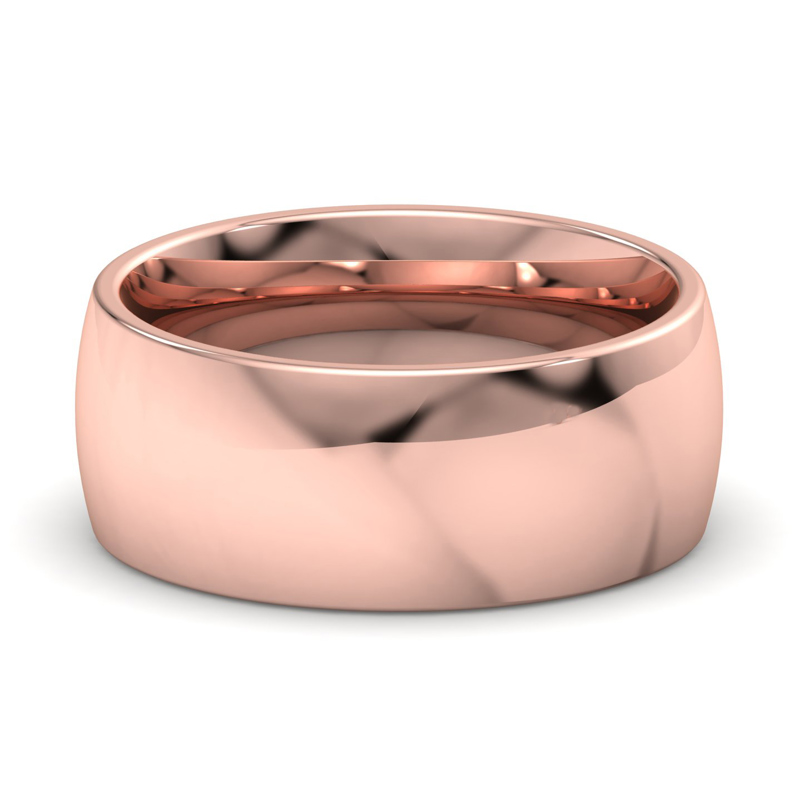 14k Rose Gold 8mm Heavy Low Dome Comfort Fit Band
