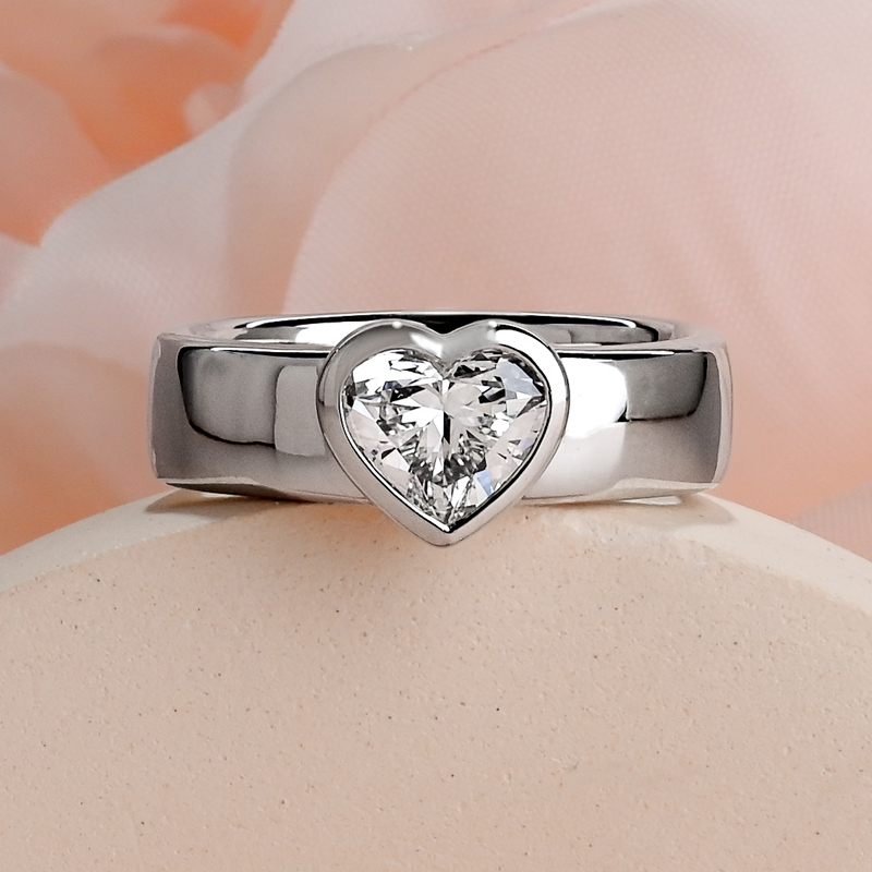 Platinum Wide Bezel 1ct Heart Ring