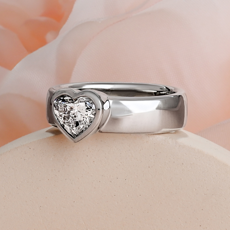 Platinum Wide Bezel 1ct Heart Ring