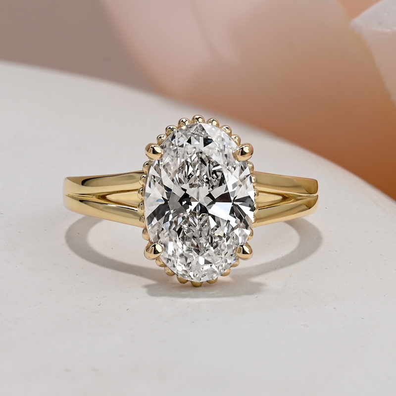 Custom Split Shank Milgraine 3-1/4ct Oval Halo Solitaire