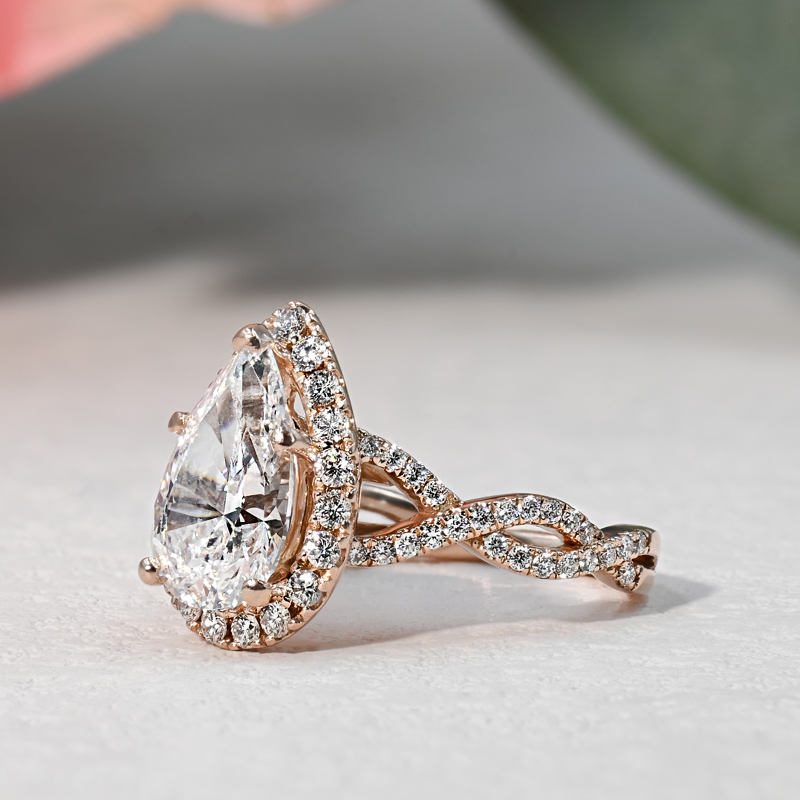 Rose Gold Twist Halo 2-1/2ct Pear